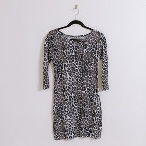 Black and Grey Leopard Print T-Shirt Dress-Express